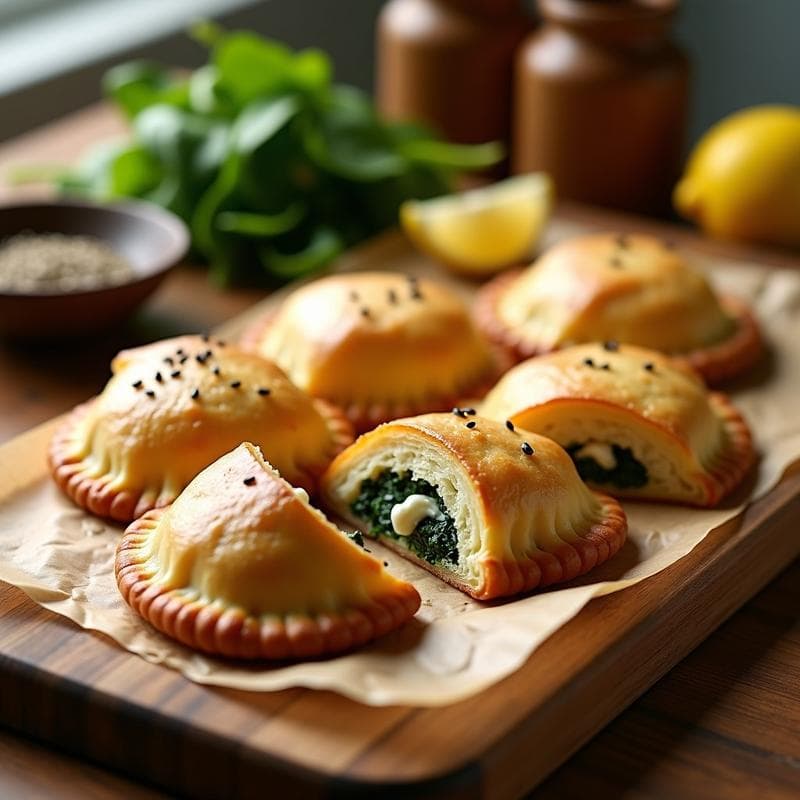 Empanadillas de Espinaca y Queso Feta con Masa de Hojaldre Integral: Receta Griega Rápida