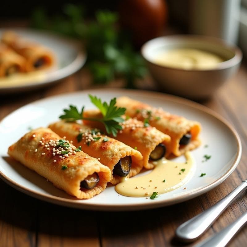 Empanadillas de Masa de Garbanzo Rellenas de Berenjena Asada y Tahini: Receta Libanesa en Airfryer