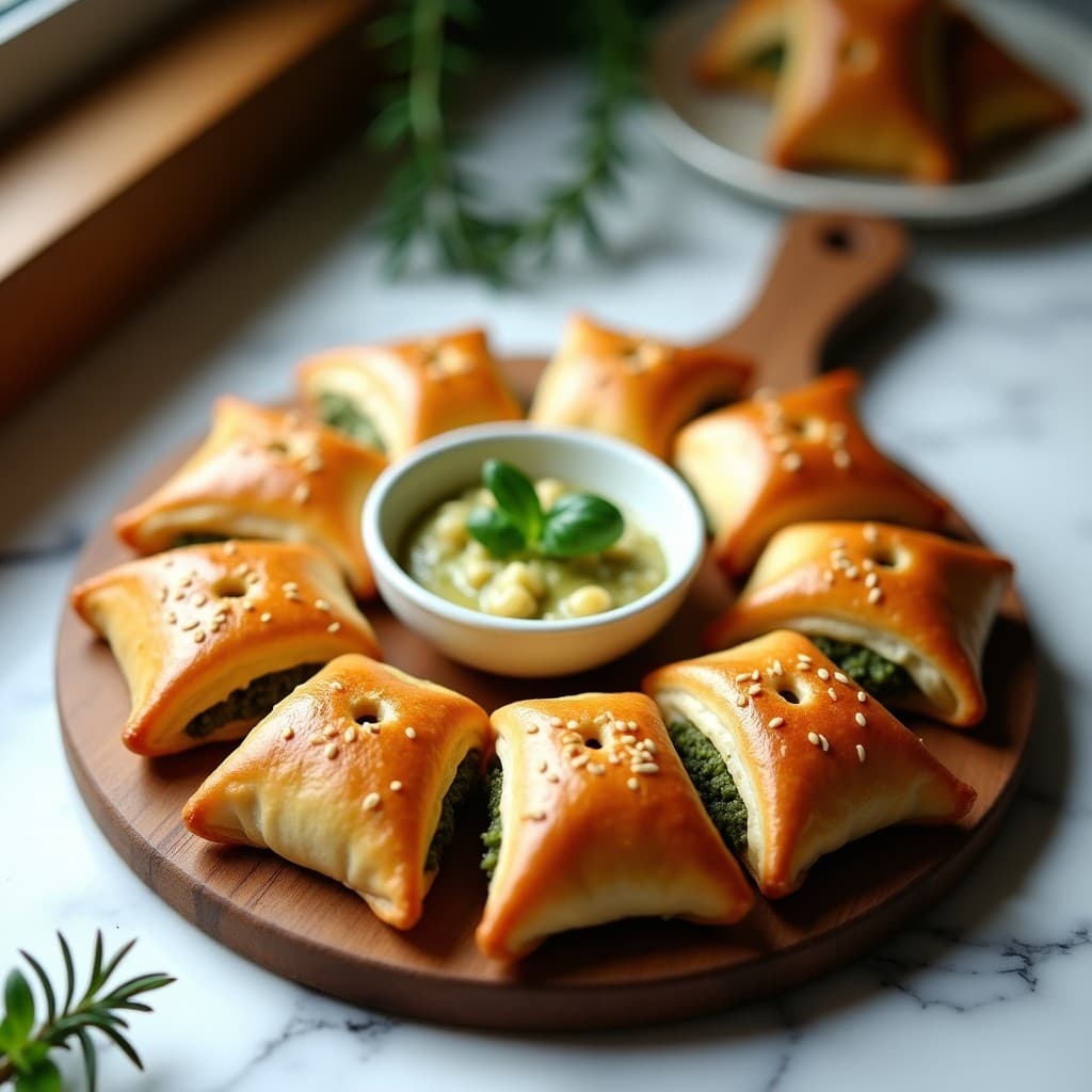 Empanadillas de Hojaldre Integral con Puré de Alcachofa y Pesto de Rúcula: Receta Italiana Sin Lácteos