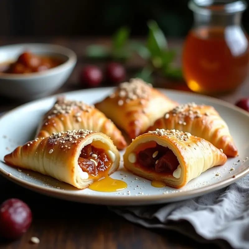 Empanadillas de Hojaldre Rellenas de Dátiles y Queso de Cabra con Mermelada de Higo: Postre Marroquí Dulce-Salado