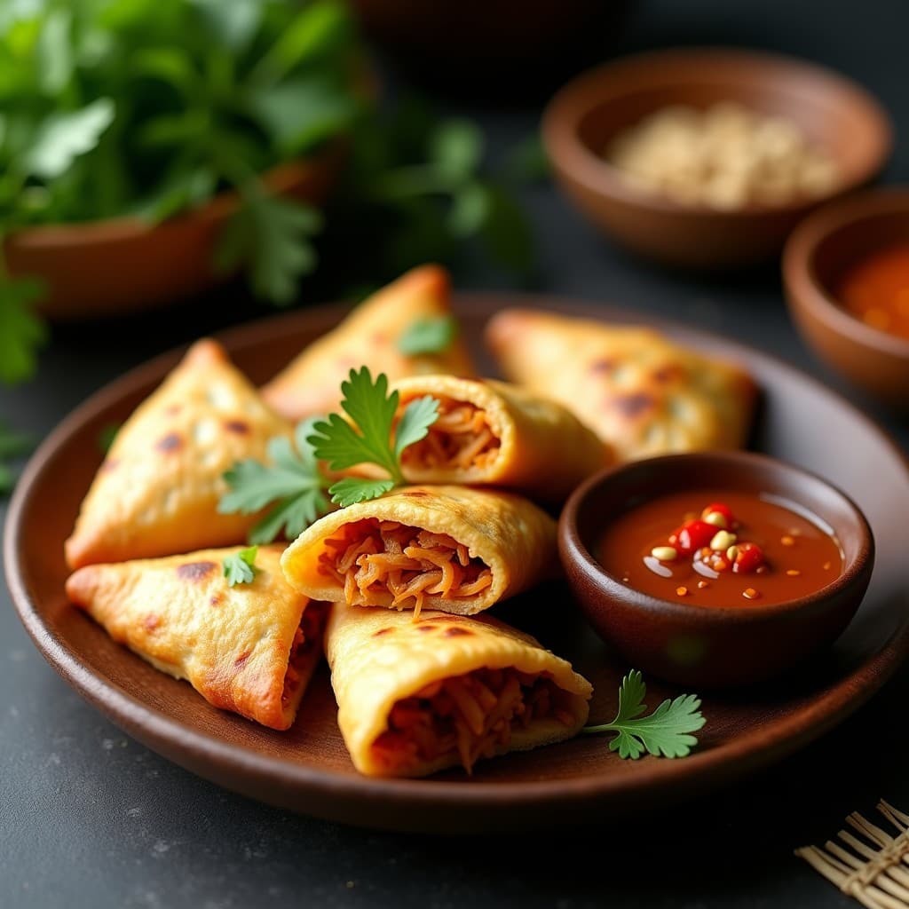 Empanadillas de Jackfruit Desmenuzado con Aderezo de Tamarindo: Aperitivo Indonesio en Airfryer