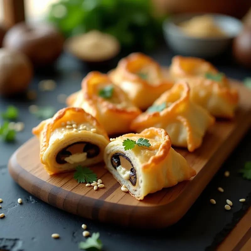 Empanadillas de Masa Filo con Relleno de Hongos y Queso de Anacardos: Aperitivo Crujiente en 20 Minutos