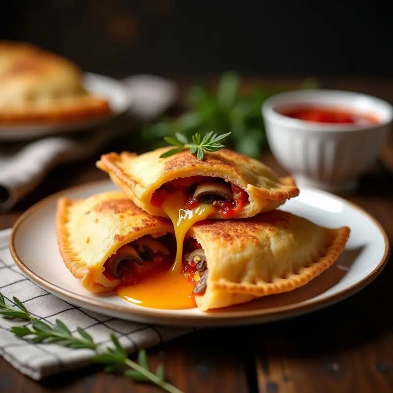 Empanadillas de Pizza 4 Quesos con Relleno de Pepperoni y Champiñones: Snack Crujiente y Sabroso