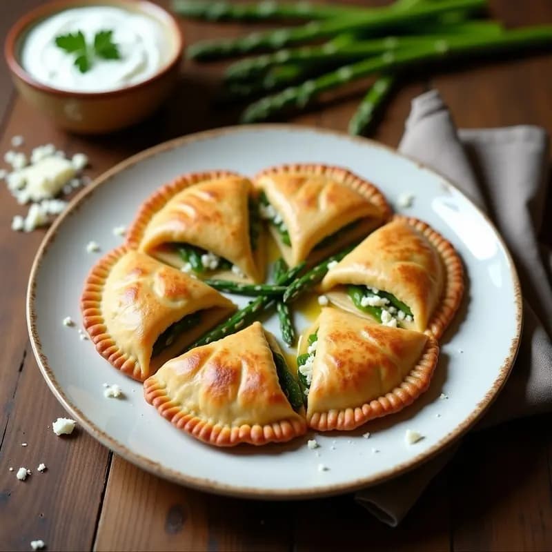 Empanadillas de Harina de Trigo Sarraceno Rellenas de Espárragos y Queso de Oveja: Receta Griega