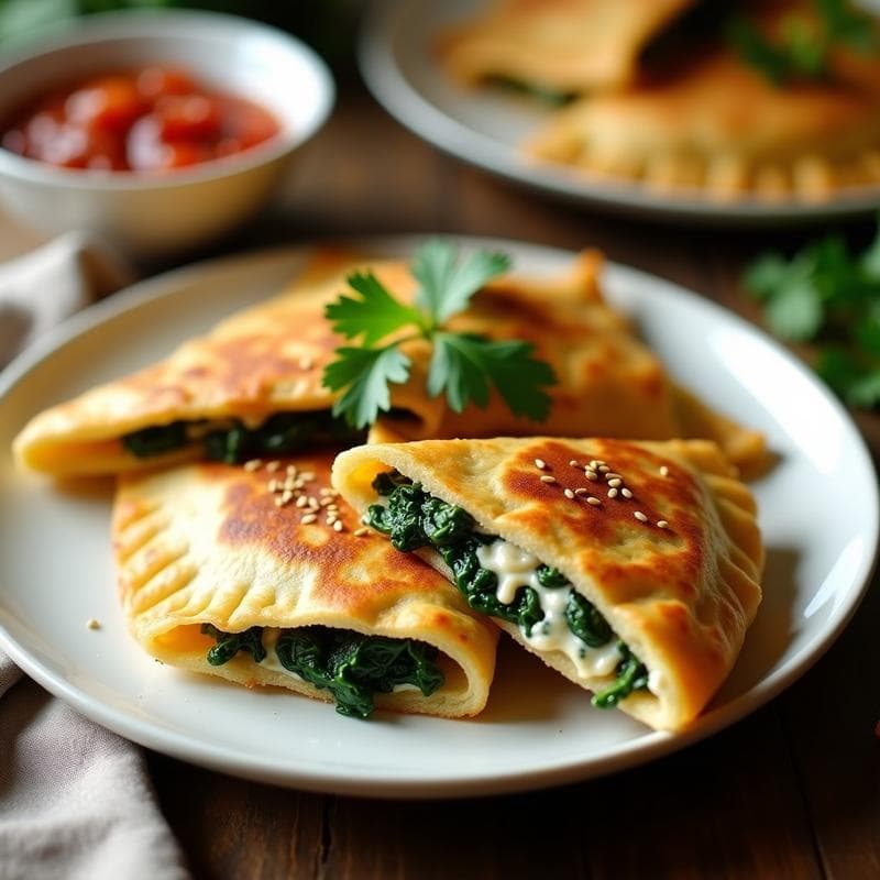 Empanadillas de Yogur de Soja y Espinacas con Mermelada de Tomate Picante: Receta India Vegana