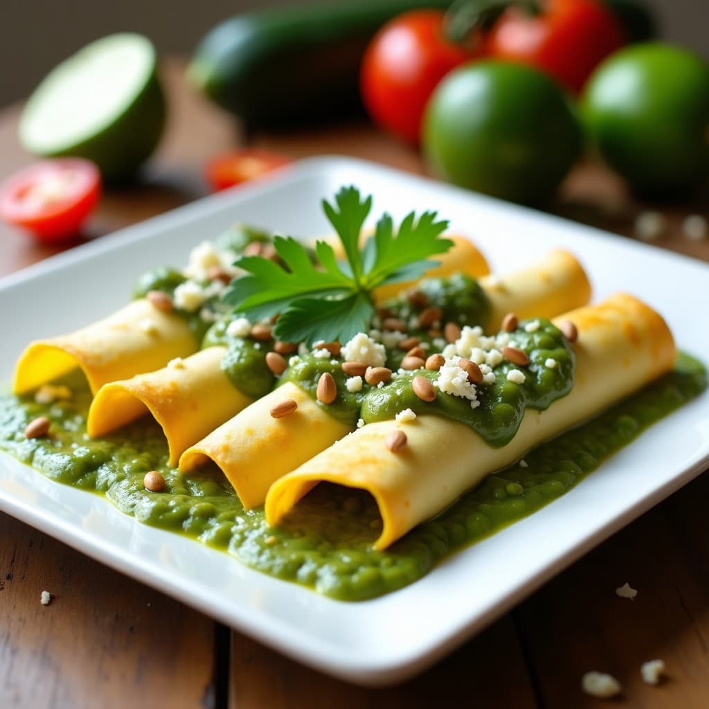 Enchiladas de Flor de Calabacín con Salsa Verde Cruda: Receta Mexicana Sin Horno