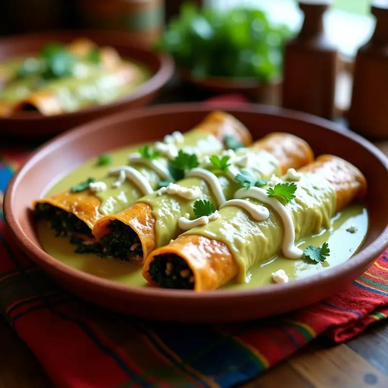 Enchiladas Suizas de Espinacas y Queso Oaxaca: Receta Mexicana Vegetariana en 25 Minutos