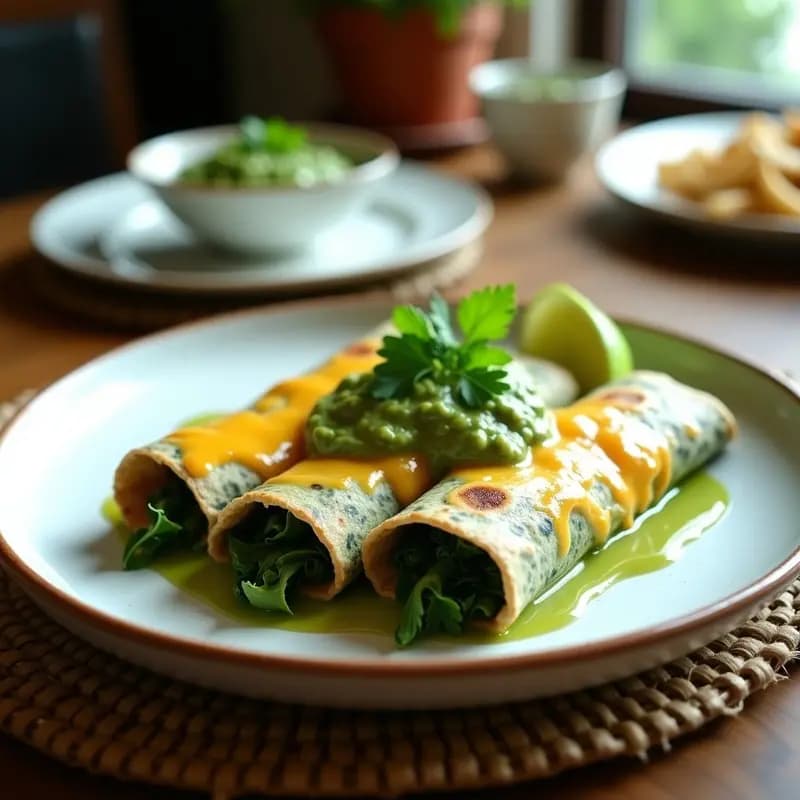 Enchiladas Suizas de Espinacas: Receta Mexicana Vegana con Salsa Verde Cremosa