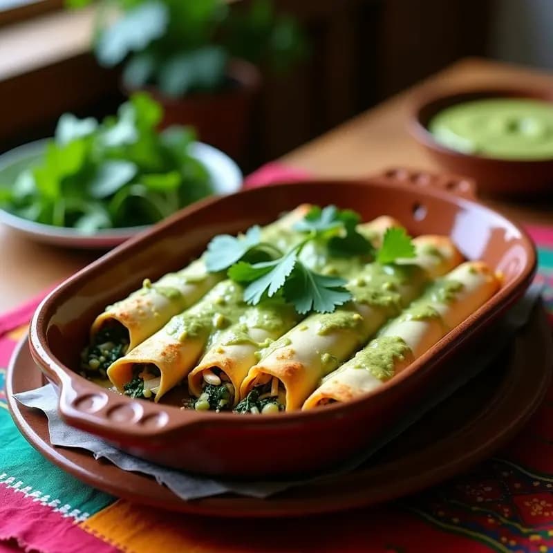 Enchiladas Suizas de Pollo y Espinacas: Receta Mexicana con Crema de Aguacate