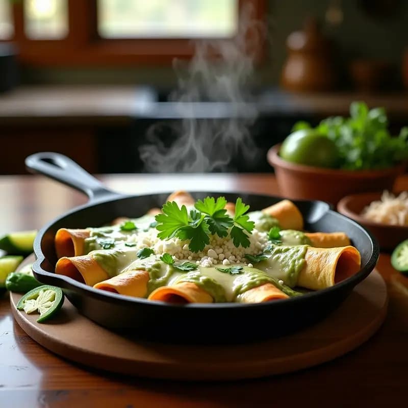 Enchiladas Verdes Mexicanas con Pollo Desmenuzado: Receta en Sartén con Toque Picante