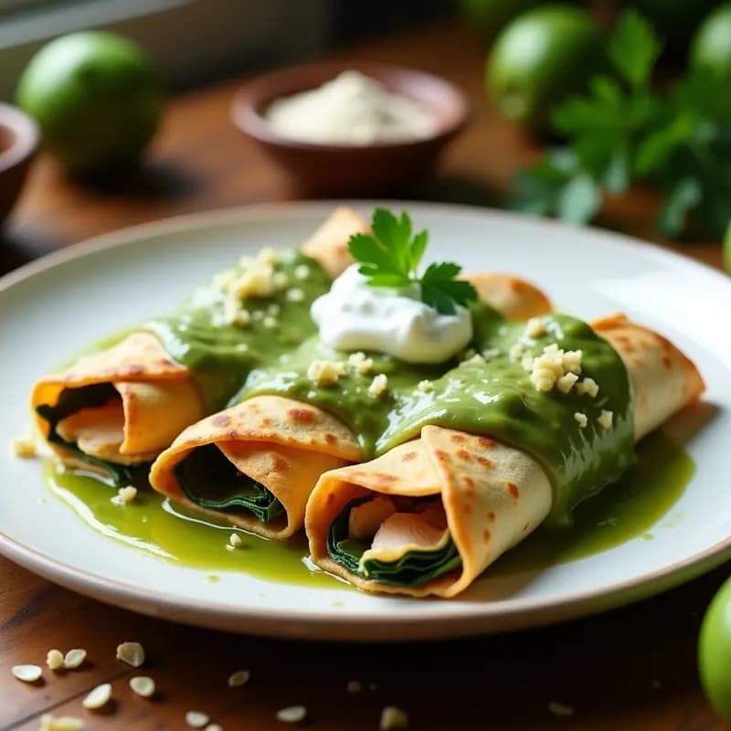 Enchiladas Verdes de Pollo y Espinacas con Tortillas de Almendra: Receta Mexicana Keto