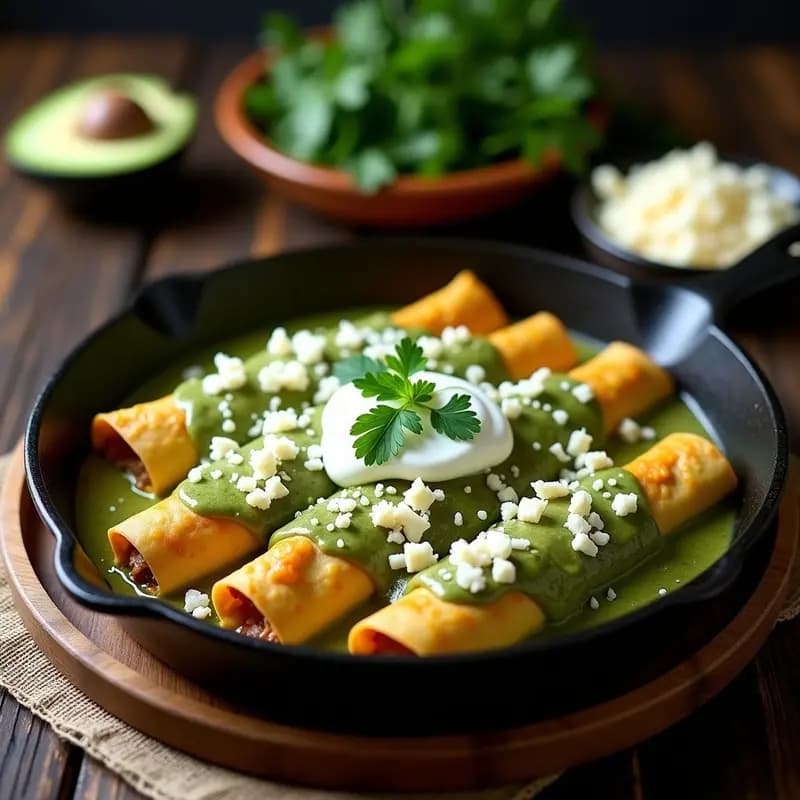 Enchiladas Verdes de Pollo y Queso Fresco: Receta Mexicana Tradicional en Sartén