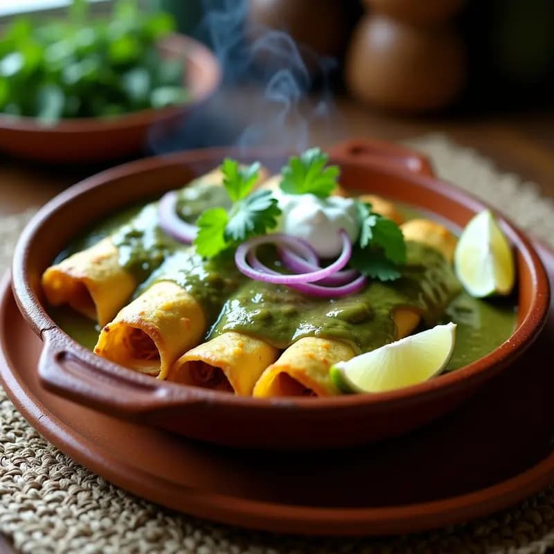 Enchiladas Verdes de Pollo con Queso Oaxaca y Crema Ácida: Receta Mexicana en Olla Lenta