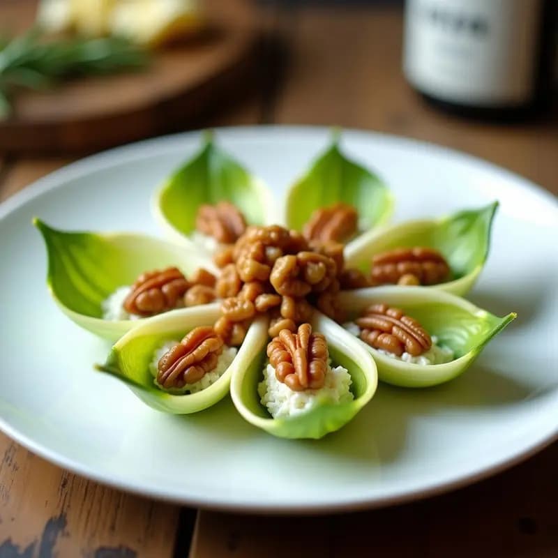 Ensamblaje de Endivias con Queso de Cabra y Nueces Caramelizadas: Entrante Francés Sin Horno