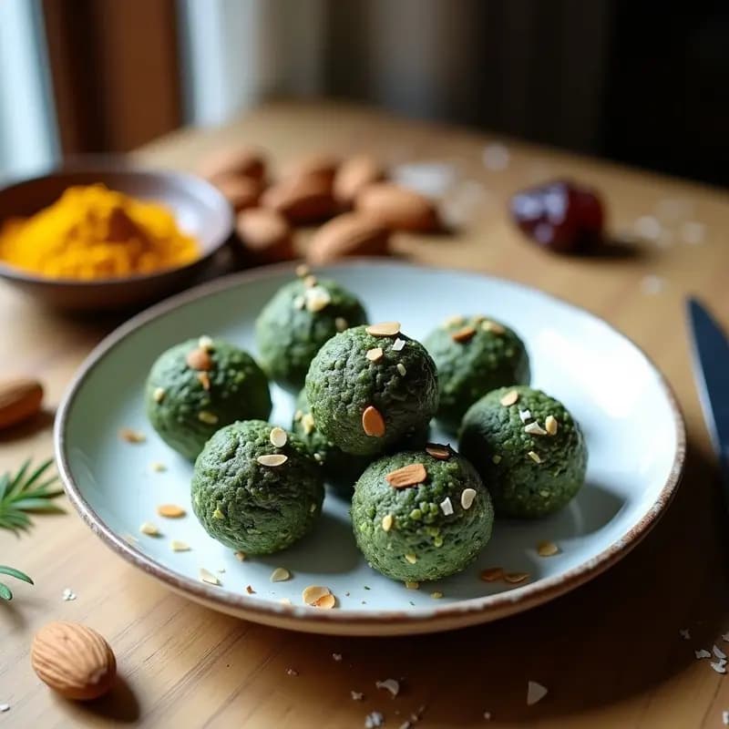 Energy Balls de Almendra y Espirulina con Cúrcuma: Snack Post-Entreno Sin Horno