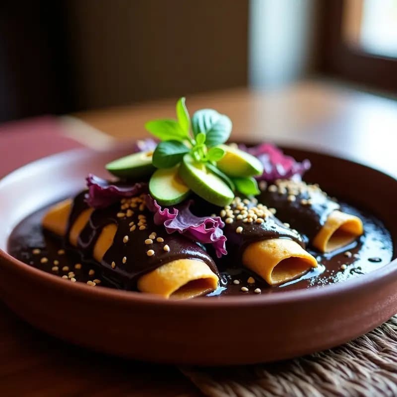 Enfrijoladas Veganas con Mole Negro: Receta Tradicional Oaxaqueña Sin Lácteos