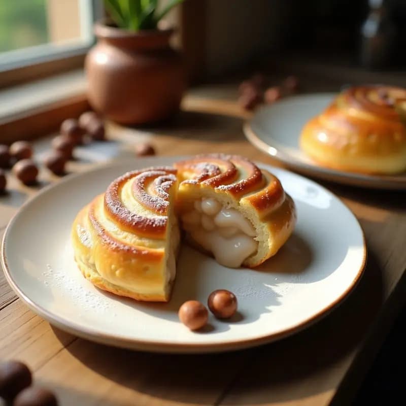 Ensaimada de Mallorca con Crema Pastelera de Avellanas: Desayuno Español Vegano