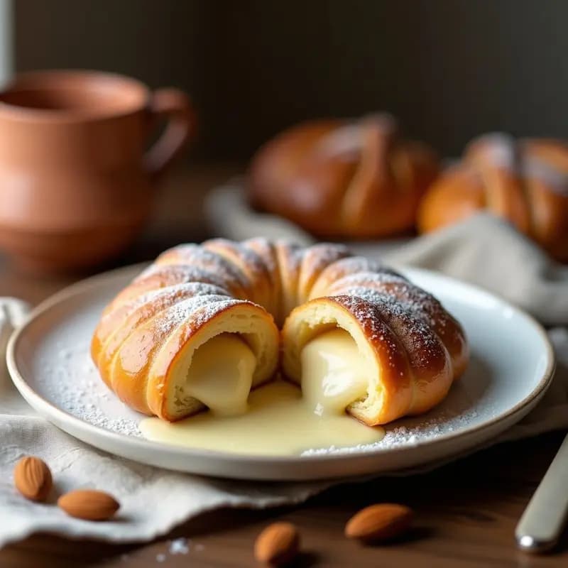 Ensaimada mallorquina rellena de crema de almendra: Postre esponjoso y aromático sin horno