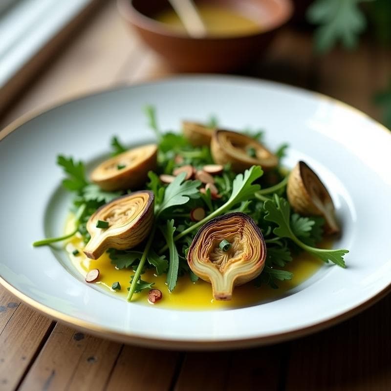 Ensalada de Alcachofas Asadas con Vinagreta de Alcaparras y Mostaza de Dijon: Receta Francesa Sin Cocción
