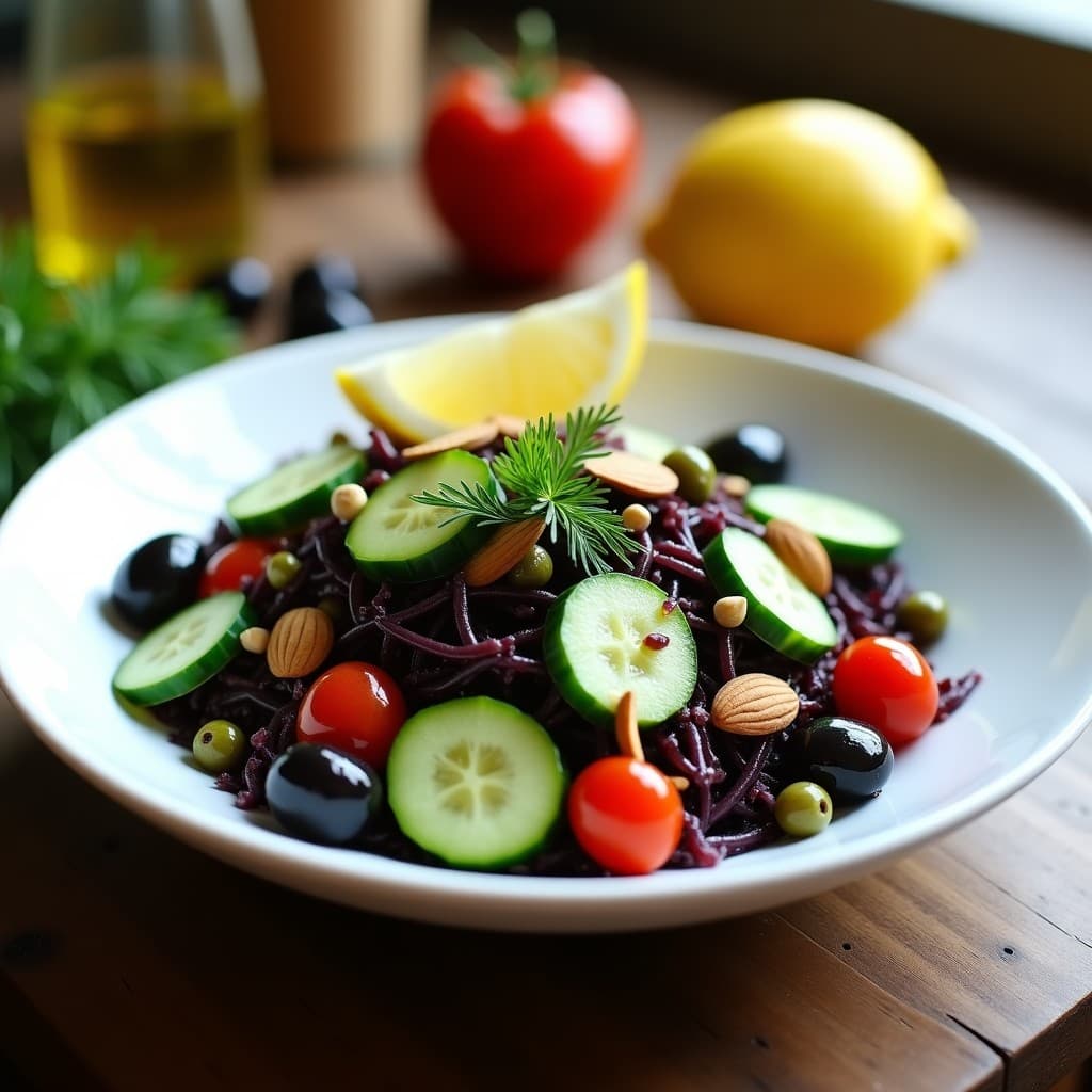 Ensalada de Algas Dulse y Pepino con Vinagreta de Limón y Aceite de Oliva: Receta Irlandesa Vegana