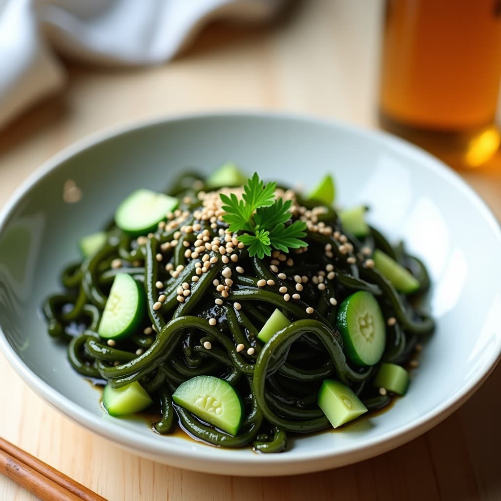 Ensalada de Algas Hijiki con Pepino y Aderezo de Vinagre de Manzana: Receta Japonesa Vegana