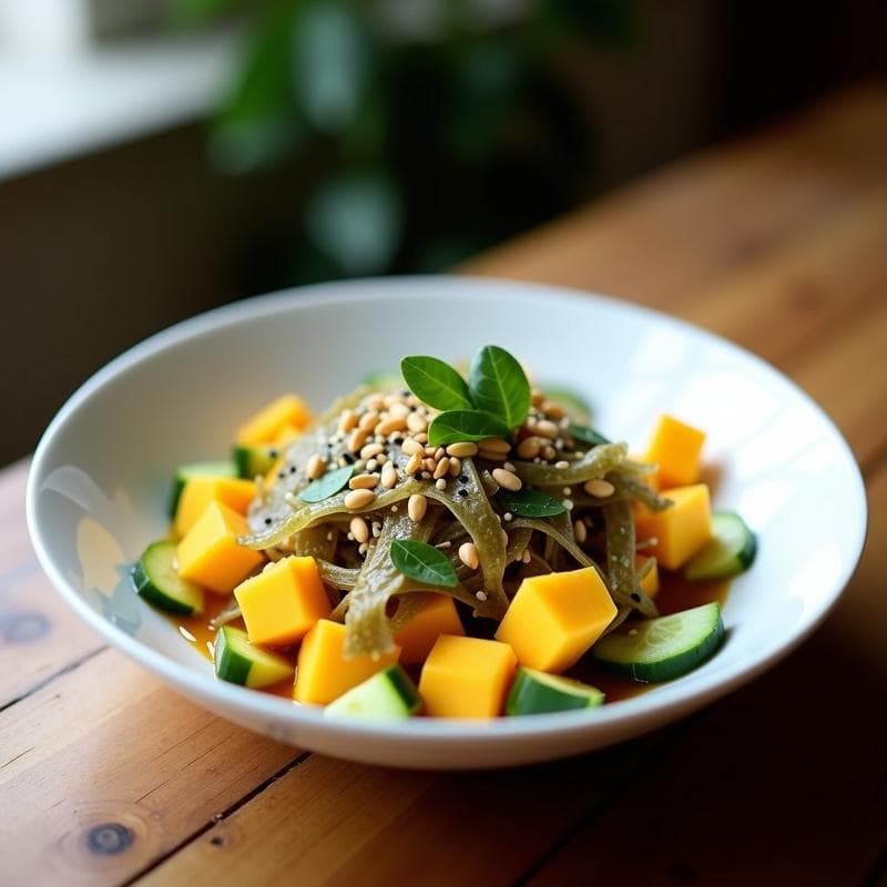 Ensalada de Algas Nori y Mango con Vinagreta de Tamarindo: Receta Japonesa Crudivegana en 10 Minutos