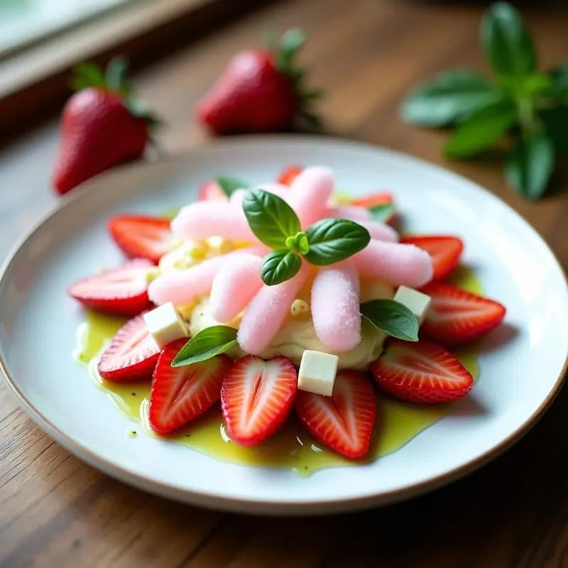 Ensalada de Algodón de Azúcar y Fresas con Vinagreta de Albahaca: Postre Italiano Innovador Sin Azúcar