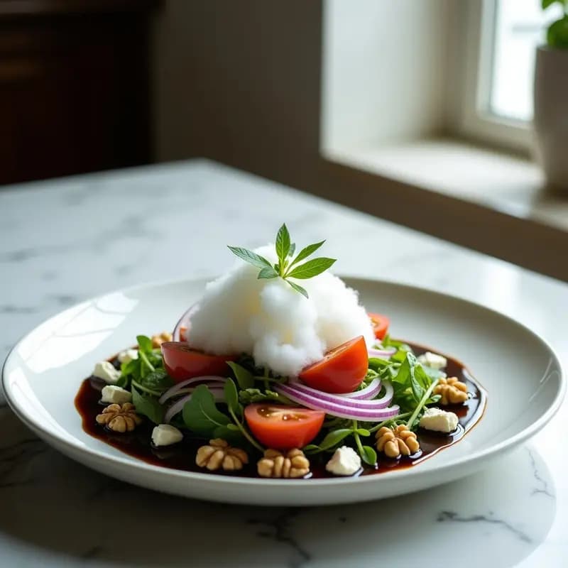 Ensalada de Algodón de Azúcar y Queso Feta con Reducción de Vinagre de Módena: Receta Fusion Experimental