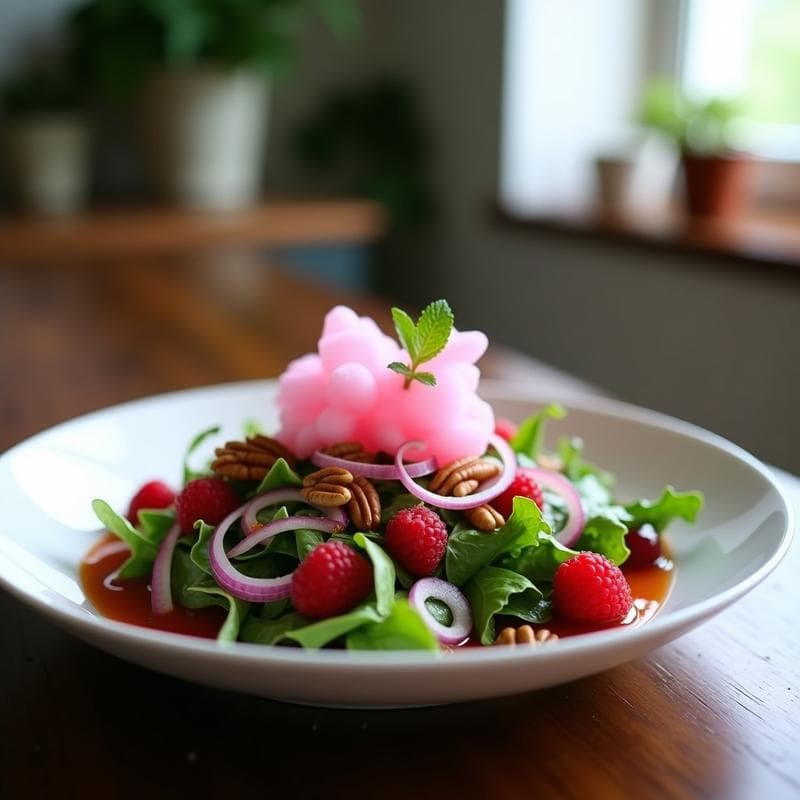 Ensalada de Algodón de Azúcar y Rúcula con Vinagreta de Framboesa: Receta Dulce-Salada Vegana