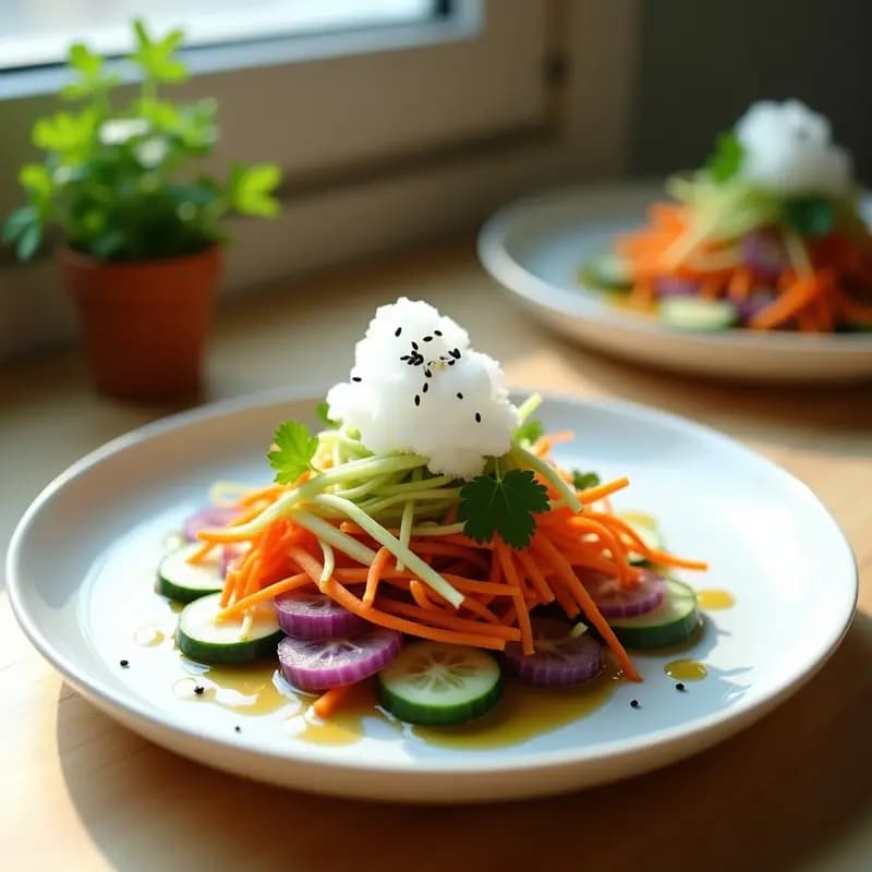 Ensalada de Algodón de Azúcar de Vegetales y Vinagreta de Mostaza: Receta Fusion Vegana