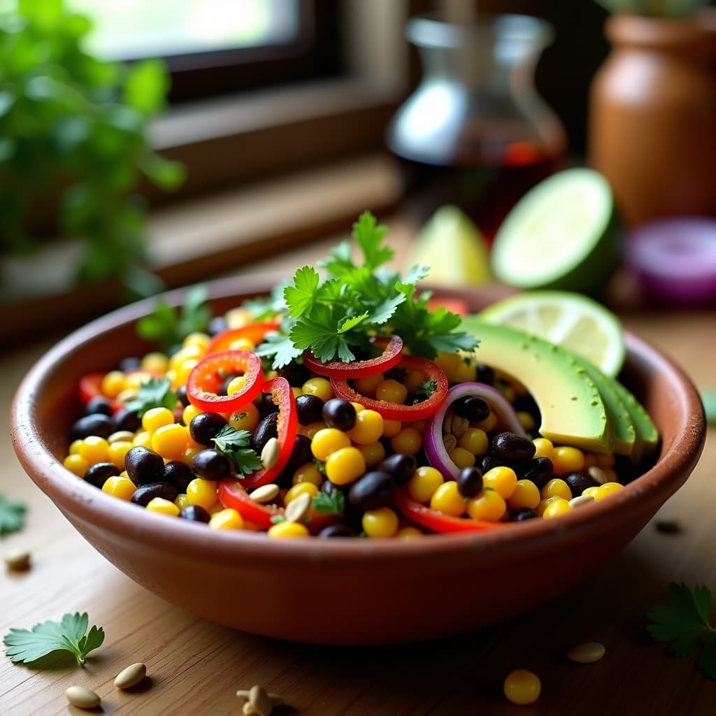 Ensalada de Alubias Negras y Maíz con Vinagreta de Lima y Cilantro: Receta Mexicana Alta en Fibra
