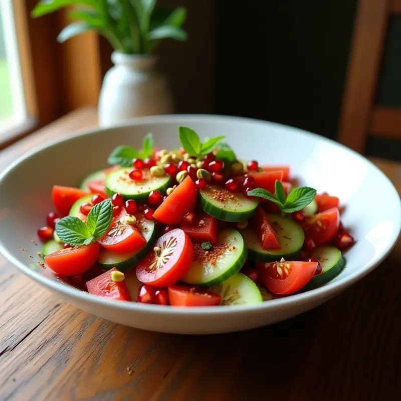 Ensalada Arabe de Tomate, Pepino y Granado con Sumac: Receta Refreshante y Sin Cocción