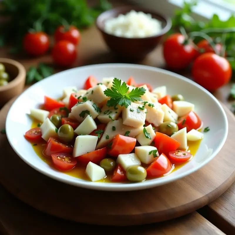 Ensalada de Bacalao Desalado con Tomate y Cebolla: Plato Fresco y Sin Cocinar
