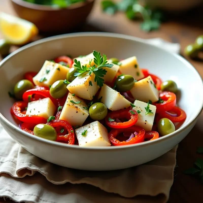 Ensalada de Bacalao con Pimientos Asados y Aceitunas: Receta vasca refrescante y llena de sabor