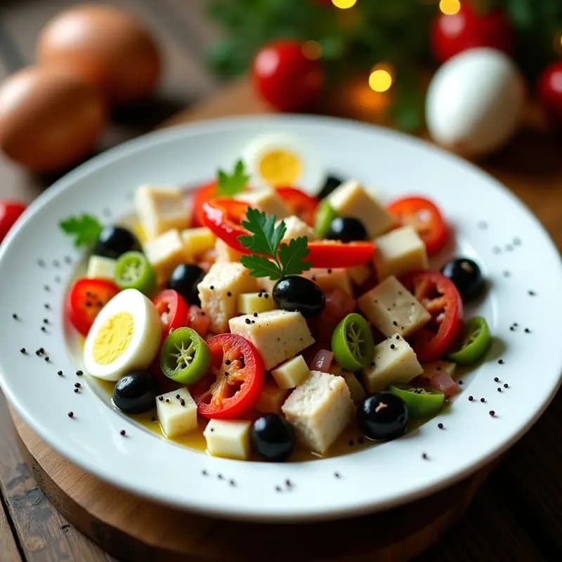 Ensalada de Bacalao con Pimientos Asados y Aceitunas: Aperitivo Navideño Ligero