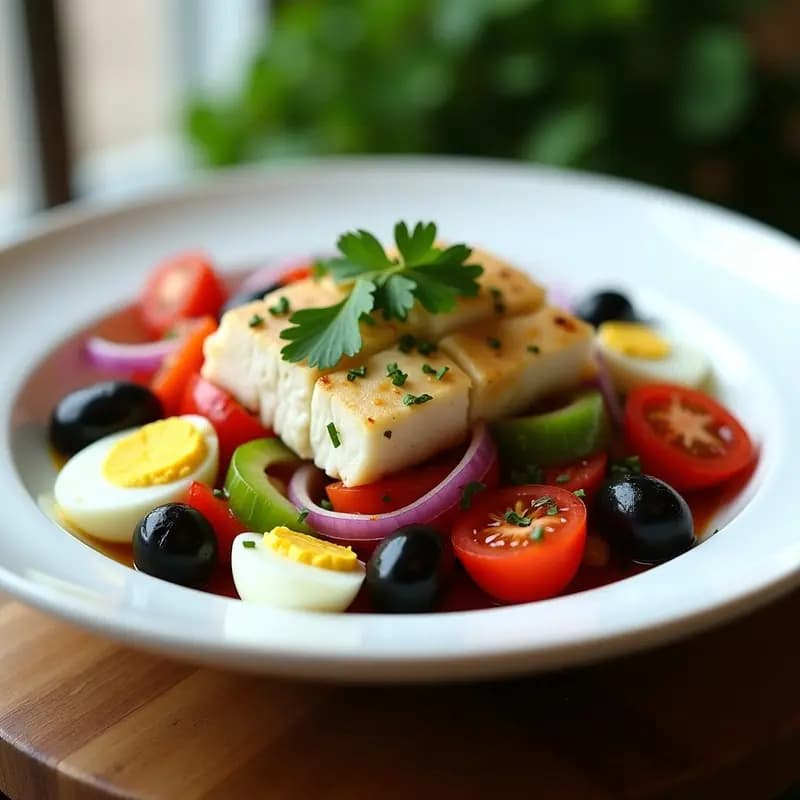 Ensalada de Bacalao con Pimientos Asados y Aceitunas: Plato Fresco y Tradicional