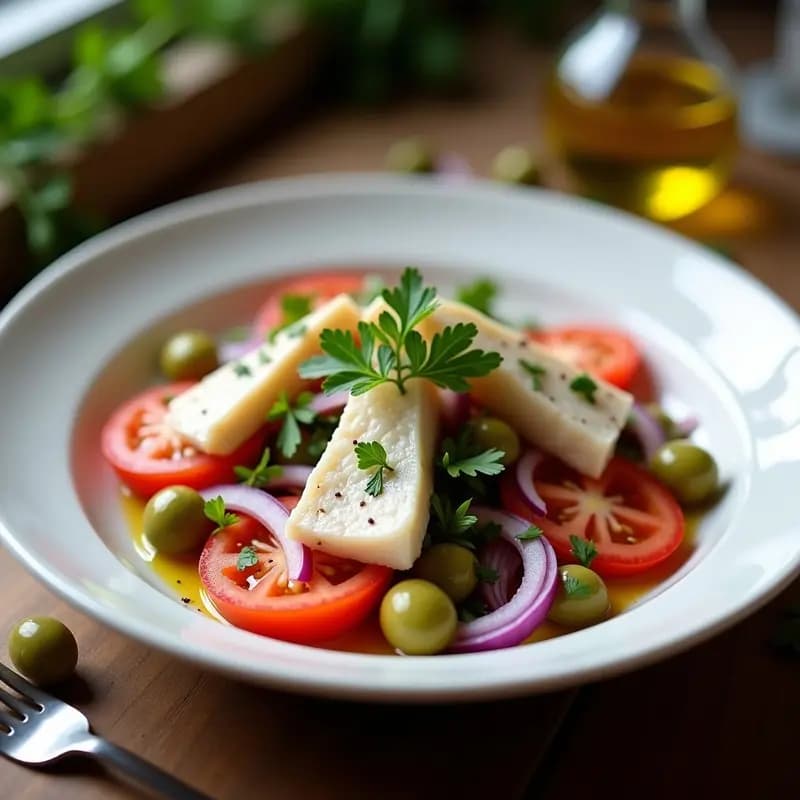 Ensalada de Bacalao con Tomate, Cebolla y Aceitunas: Plato Frío Vasco en 10 Minutos