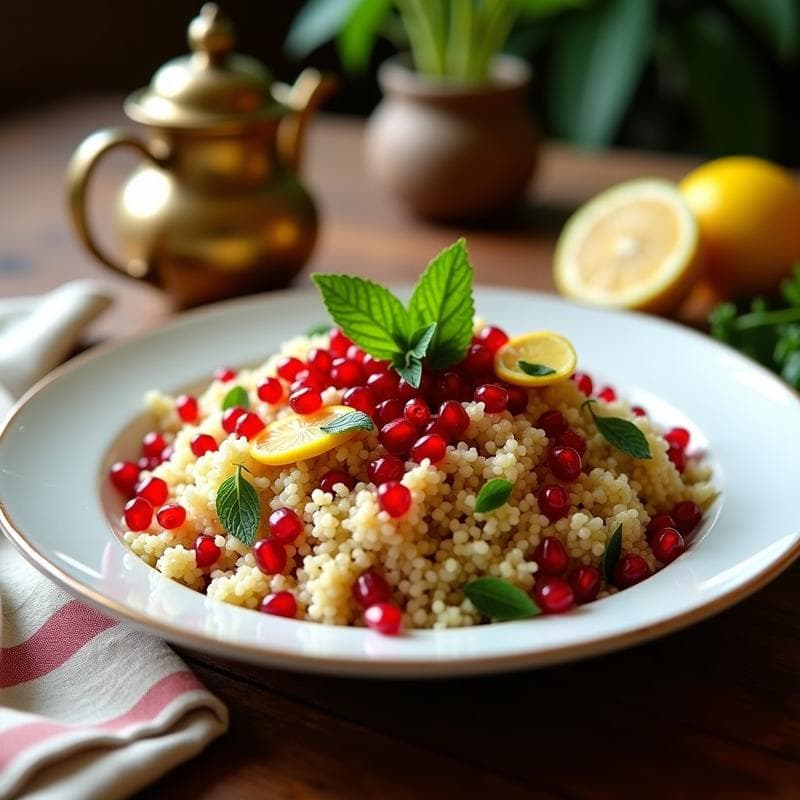 Ensalada de Bulghur con Granada y Mentolados de Limón: Receta Árabe en Olla Exprés