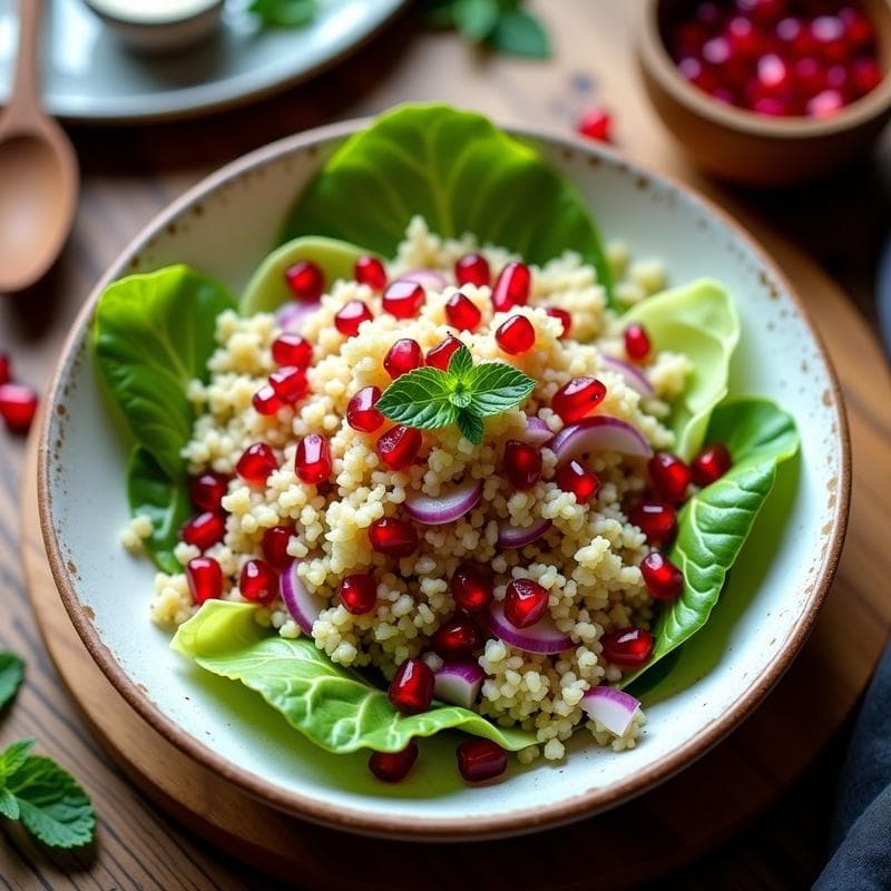 Ensalada de Bulghur con Granitos de Granada y Vinagreta de Mentas: Receta Libanesa Fresca en 15 Minutos