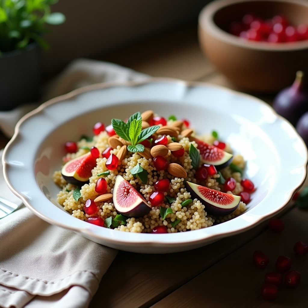 Ensalada de Bulghur y Higos Frescos con Vinagreta de Granado: Receta Libanesa en 15 Minutos