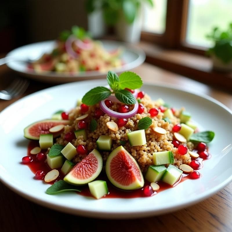 Ensalada de Bulgur y Higos Frescos con Vinagreta de Granados: Receta Turca Vegana y Sin Gluten
