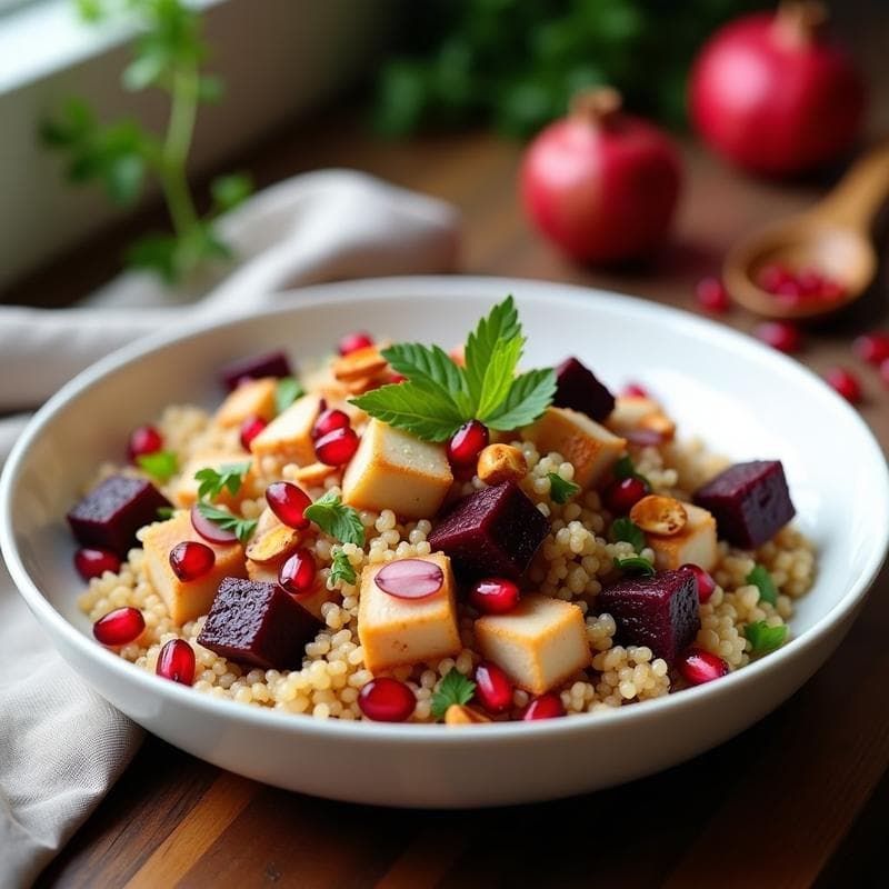 Ensalada de Bulgur y Remolacha Asada con Vinagreta de Granado: Receta Árabe en 20 Minutos