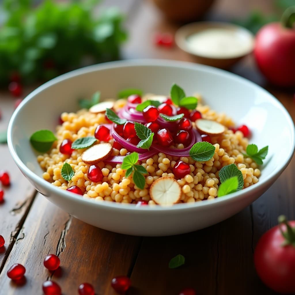 Ensalada de bulkhar y Granados con Vinagreta de Naranja: Receta Armena Vegana y Crujiente