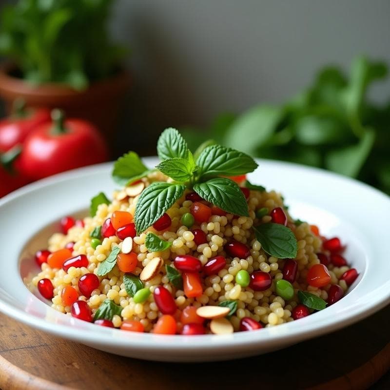 Ensalada de Burghul y Granados con Vinagreta de Watercress: Receta Libanesa Vegana en 15 Minutos