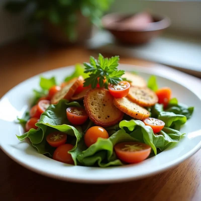 Ensalada Caesar Vegana con Aderezo de Anchoas Veganas y Croutons de Pan de Centeno
