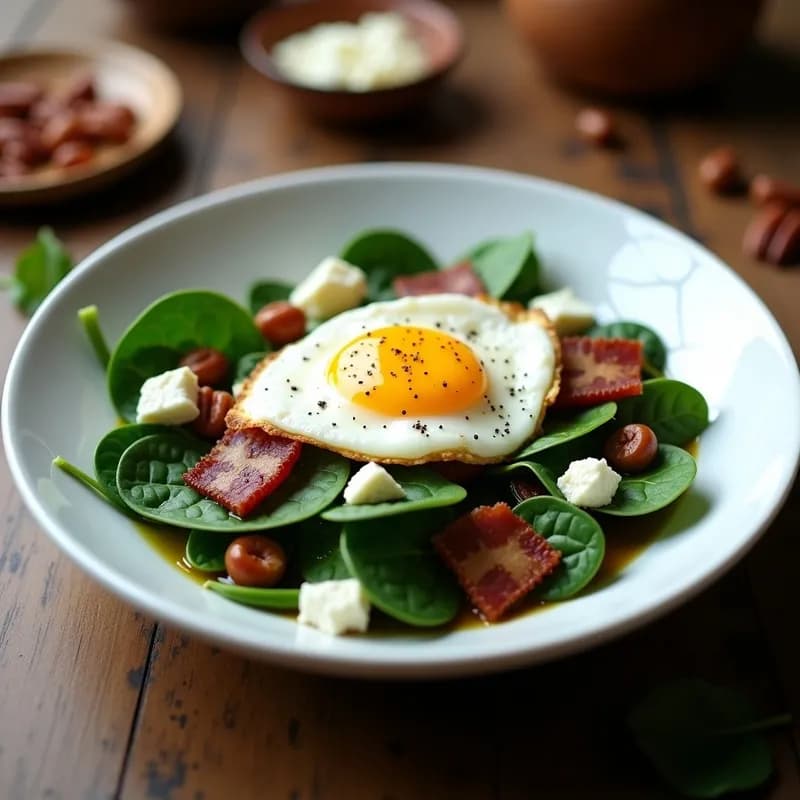 Ensalada Tibia de Espinacas, Bacon y Huevo Poché: Receta Rápida y Alta en Proteína