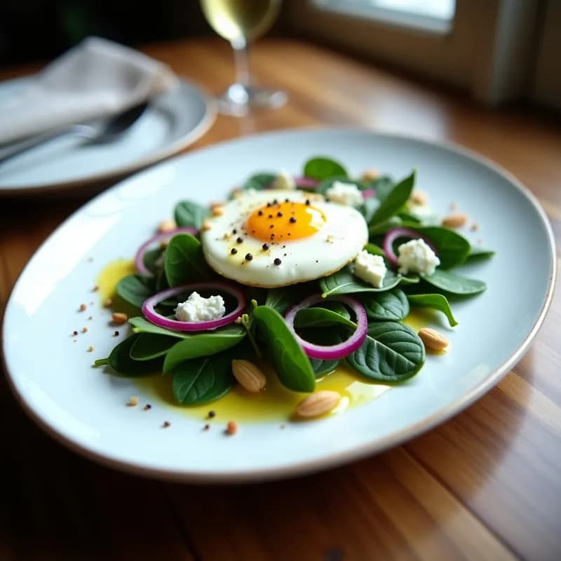 Ensalada Caliente de Espinacas y Huevo Poché: Receta con Toque Francés en 15 Minutos