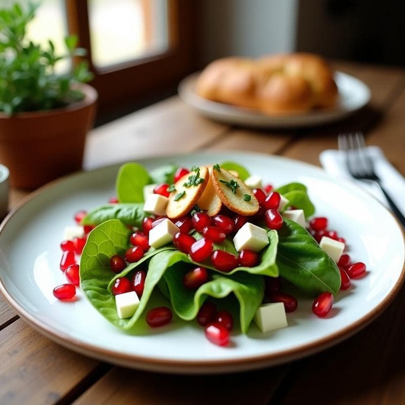 Ensalada de Canónigos, Granada y Queso de Cabra con Vinagreta de Vinagre de Manzana: Receta Mediterránea en 10 Minutos
