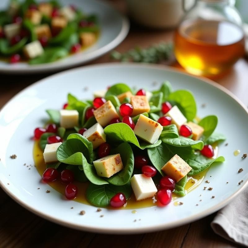 Ensalada de Canónigos, Granada y Queso de Oveja con Vinagreta de Miel y Mostaza: Receta Griega
