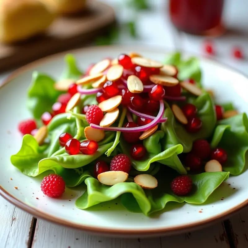 Ensalada de Canónigos y Granada con Vinagreta de Vinagre de Frambuesa: Receta Española Fresca y Vitamínica